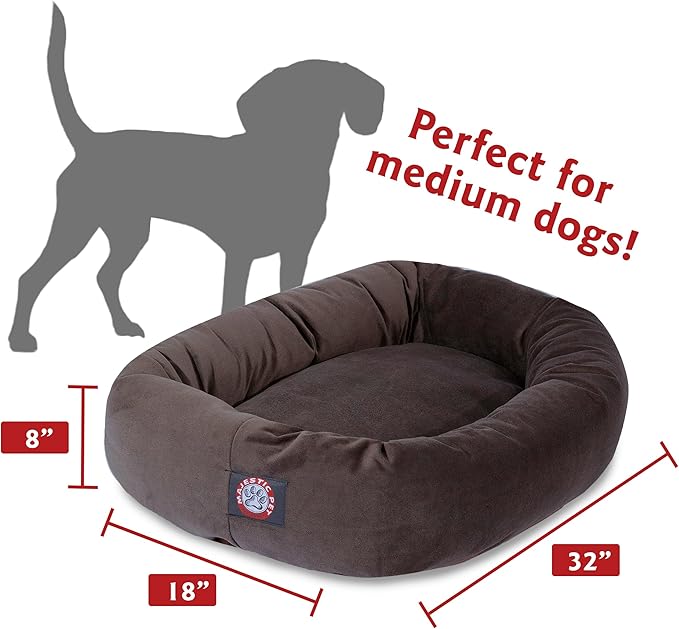 Majestic Pet 32 Inch Suede Calming Dog Bed Washable 32x23x7 (Inch) – Cozy Soft Round Donut Dog Bed with Spine Support for Dogs to Rest Their Head - Pet Bed Medium – Chocolate