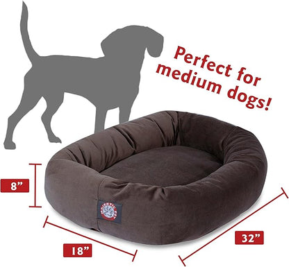 Majestic Pet 32 Inch Suede Calming Dog Bed Washable 32x23x7 (Inch) – Cozy Soft Round Donut Dog Bed with Spine Support for Dogs to Rest Their Head - Pet Bed Medium – Chocolate
