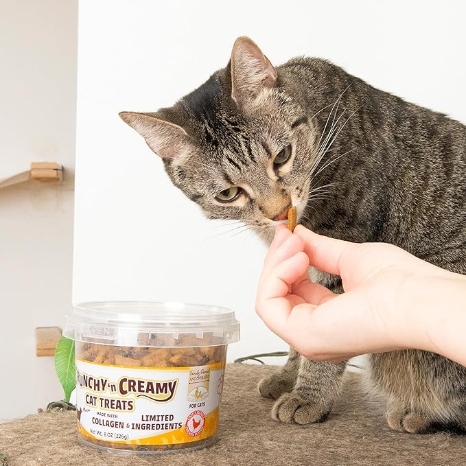 Fieldcrest Farms Nothin’ to Hide Collagen Cat Treats – Crunchy & Creamy Cat Snacks, High-Protein Healthy Treats for Skin, Coat & Joint Support, Chicken Flavor, 8 oz. Resealable Tub (Pack of 4)
