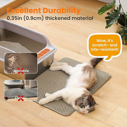 Petinstinct Cat Litter Mat, 24x18 Inches Large Double Layer Honeycomb Cat Litter Trapping Mat, Non Slip Waterproof Urine Proof Cat Litter Box Mat for Floor, Kitty Litter Rug, Cat Supplies, Beige