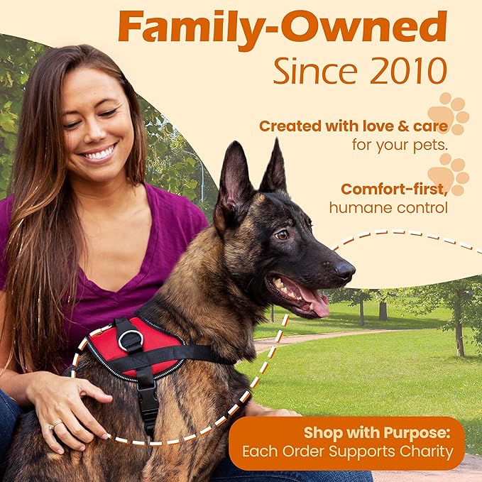 Bark Appeal Red No-Pull Dog Harness for Large to Extra Large Sized Pets – Adjustable, Reflective Vest with 3 Leash Clips for Added Control, Easy Walks & Training – XL