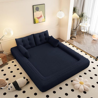 KEIKI 78.7" Human-Sized Dog Bed, 3-in-1 Foldable Sleeper Sofa Bed for Adults, Convertible Floor Couch & Lazy Lounge Chair with Teddy Fabric Foam Filling, Dark Blue