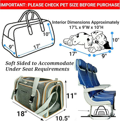Mr. Peanut's Expandable Airline Approved Soft Sided Pet Carrier, Luxury Travel Tote with Premium Auto Self Locking Zippers, Plush Faux Fleece Bedding with Sturdy Plywood Base, 18LX10.5WX11 H