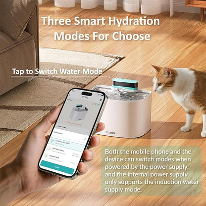PET LAYSON Pumpless Cat Water Fountain,App Remote Control Smart Cordless Battery Operated 3.6L/122oz Wireless 2.4GHz Wi-Fi Networks Rechargeable Water Dispenser (White, M1Pro-2 Filter)