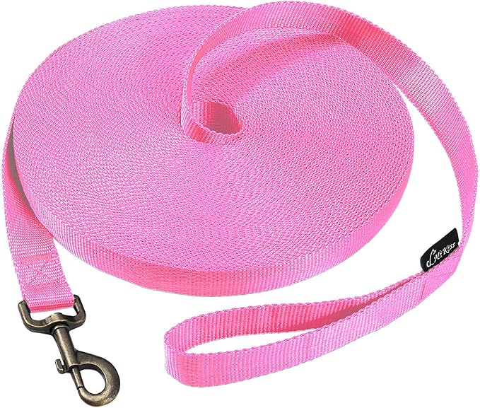 HIKISS Long Dog Leash Obedience Recall Training Agility Lead with Thickening Material for Large Dog - 15ft 20ft 30ft 50ft 100ft Training Leash(Pink 30ft)