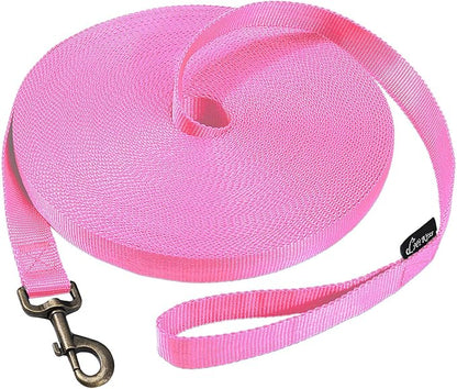 HIKISS Long Dog Leash Obedience Recall Training Agility Lead with Thickening Material for Large Dog - 15ft 20ft 30ft 50ft 100ft Training Leash(Pink 30ft)
