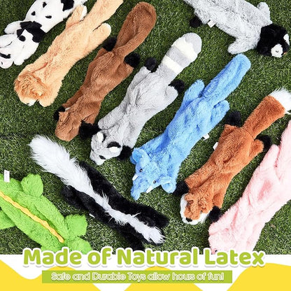 Syhood 10 Pack Dog Squeaky Toys No Stuffing Plush Chew Toy Animals Crinkle Dog Squeaky Toys Durable Stuffingless Puppy Teething Chew Toy with Squirrel Raccoon Skunk for Small Medium Large Breed Chewer