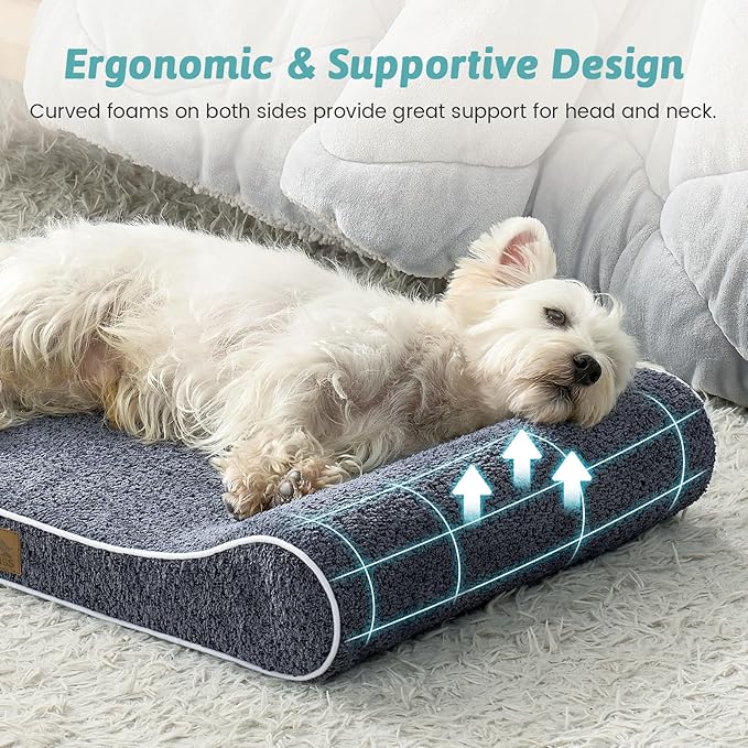 Orthopedic Dog Bed for Small Dogs up to 35 lbs - Removable Washable Cover with Waterproof Lining & Non-Skid Bottom, Cotton-Polyester Blend Boat-Shaped Lounger Mattress, S(30x20x5in), Blue