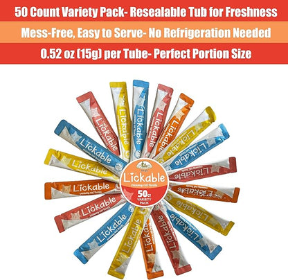 Fieldcrest Farms Lickable Creamy Cat Treats – 50ct Variety Pack – 4 Savory Flavors (Chicken, Tuna, Duck, Salmon) with Taurine – Smooth, Tasty Cat Treat Tubes – Serve by Hand, Dish, or as a Topper
