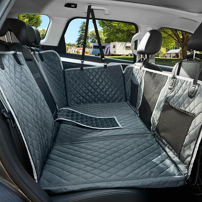 ANOSOSPECIAL Back Seat Extender for Dog,Waterproof Hard Bottom Dog Car Seat Cover for Back Seat Protector,Foldable Camping Pet Hammock Bed,Easy Clean Travelling Accessories Car SUV Truck (Gray)