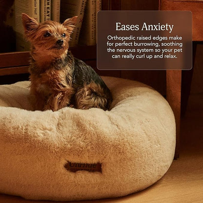UnHide Floof Pet Bed - Small (23" x 8") - Extra Soft Dog Bed - Removable Faux Fur Cover - Machine Washable - Helps Ease Pet Anxiety & Provides The Perfect Sleep - Leopard