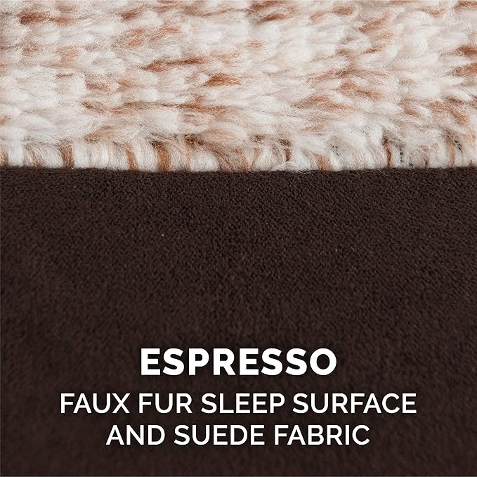 Furhaven Memory Foam Dog Bed for Large/Medium Dogs w/ Removable Bolsters & Washable Cover, For Dogs Up to 55 lbs - Two-Tone Plush Faux Fur & Suede L Shaped Chaise - Espresso, Large