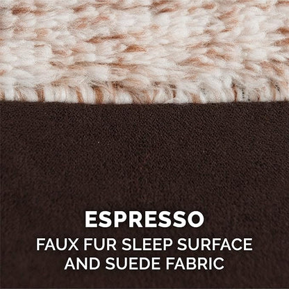 Furhaven Memory Foam Dog Bed for Large/Medium Dogs w/ Removable Bolsters & Washable Cover, For Dogs Up to 55 lbs - Two-Tone Plush Faux Fur & Suede L Shaped Chaise - Espresso, Large
