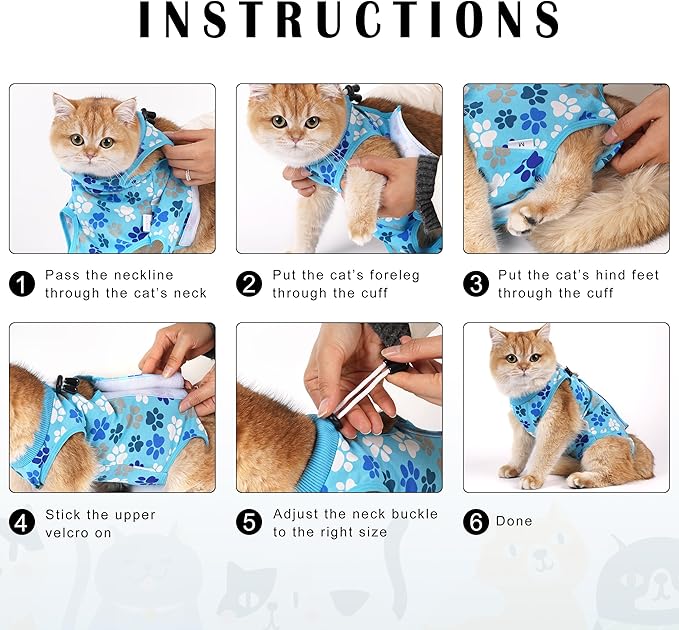 COZYDOODZ Cat Recovery Suit – Soft Breathable Cat Onesie for Female & Male Cats After Surgery, Spay, Neuter or Wounds, Cat Surgery Suit, Recovery Suit for Cats, Cone Alternative, Pink Paw Print