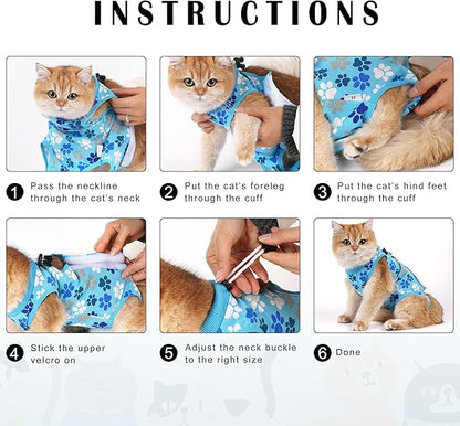 COZYDOODZ Cat Recovery Suit – Soft Breathable Cat Onesie for Female & Male Cats After Surgery, Spay, Neuter or Wounds, Cat Surgery Suit, Recovery Suit for Cats, Cone Alternative, Pink Paw Print