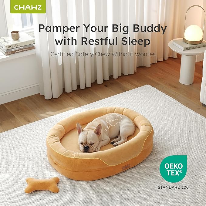 CWAWZ Large Orthopedic Dog Bed, 36 in. Dog Bed for Large Sized Dogs with Full-Surround Bolsters, Dual-Sided Dog Cooling Beds with Memory Foam, Washable Pet Sofa Couch with Nonslip Bottom, Brown