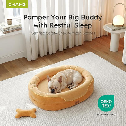 CWAWZ Large Orthopedic Dog Bed, 36 in. Dog Bed for Large Sized Dogs with Full-Surround Bolsters, Dual-Sided Dog Cooling Beds with Memory Foam, Washable Pet Sofa Couch with Nonslip Bottom, Brown