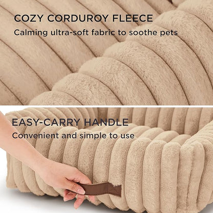 Bedsure ComfyFleece Cute Dog Beds Large Sized Dog - Washable Furry Pet Beds, Rectangle Orthopedic Corduroy Fleece Puppy Beds with Removable Zipper Cover, 36x27x8inches,Sandy Beige