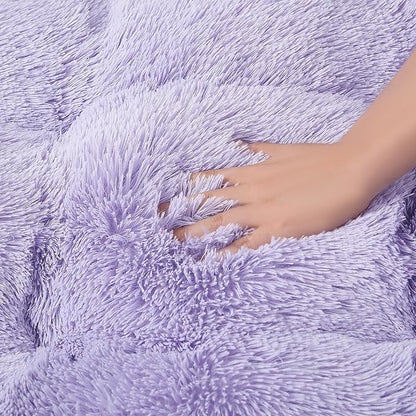 EHEYCIGA Fluffy Dog Crate Bed for Extra Large Dogs, Plush Faux Fur Crate Pad, Calming Anti Anxiety XL Dog Bed, Washable Soft Warm Mat with Non-Slip Bottom, Purple