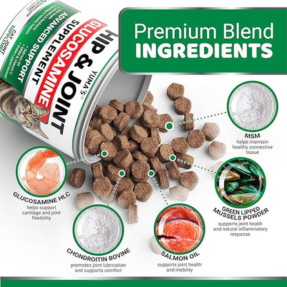 Cat Hip and Joint Health Supplement Chews – Advanced Glucosamine for Cats – MSM, Chondroitin & Omega-3 Salmon Oil – Supports Mobility, Joint Pain Relief, Cat Vitamins for Indoor & Outdoor Cats