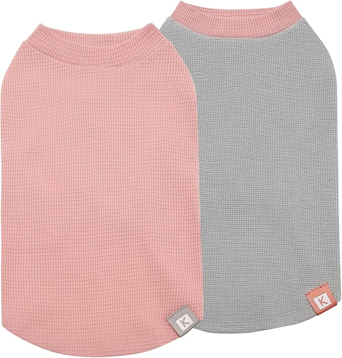 KYEESE 2Pack Dog Shirts Waffle for Small Dogs Stretchy T-Shirts Lightweight Tank Top Sleeveless Dog Vest Breathable Cat Shirt, Small, Pink+Grey