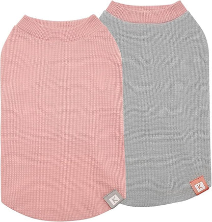 KYEESE 2Pack Dog Shirts Waffle for Small Dogs Stretchy T-Shirts Lightweight Tank Top Sleeveless Dog Vest Breathable Cat Shirt, Small, Pink+Grey