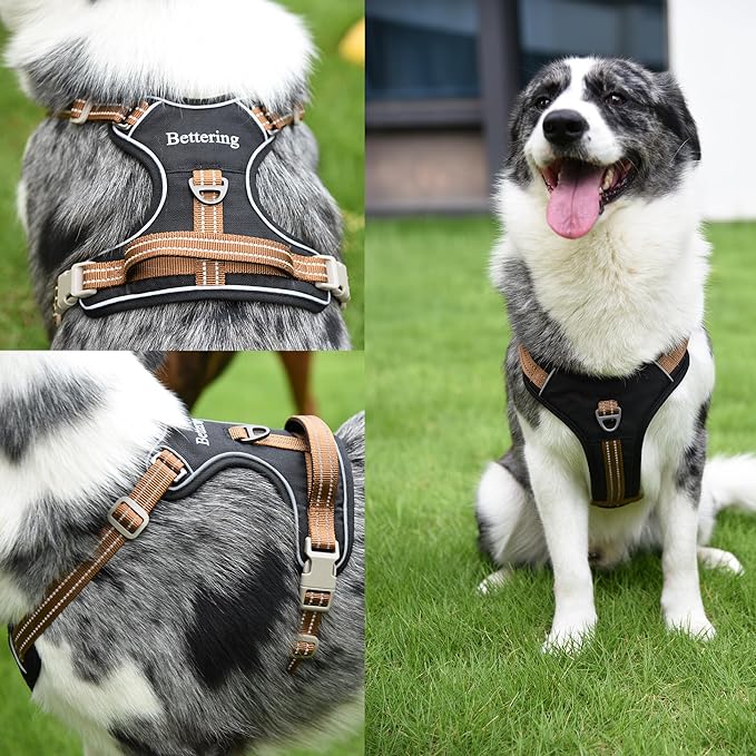 No Pull Reflective Black Dog Harness with Easy Control Handle, Soft Padded Mesh Liner, Adjustable Dog Vest Harness for Large Medium Small Dogs (Black, S)