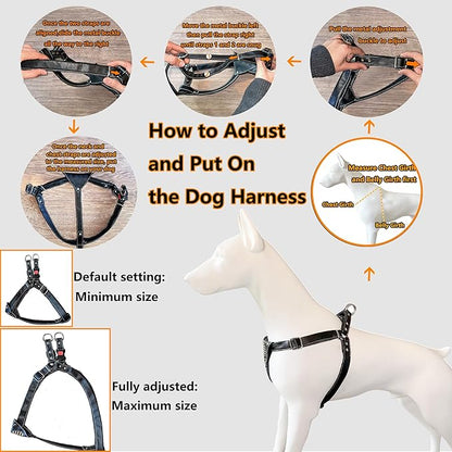 Leather Dog Harness with Padded Chest Plate – Adjustable Genuine Leather H-Style Walking Harness with Metal Buckles and American Flag Emblem for Medium & Large Dogs, Black & Brown (Black, M)