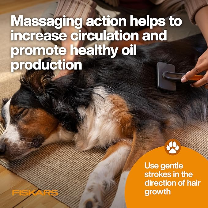 Fiskars Pet, Cat and Dog Brush, Fine Bristles & SoftGrip Handle for Gentle Grooming and Deshedding, Cat and Dog Supplies, Orange/Black
