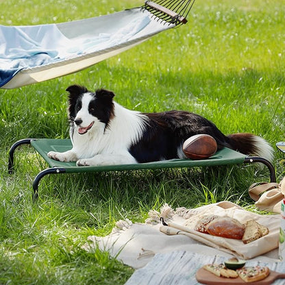 Bedsure Outdoor Elevated Dog Bed Large Sized Dog, Portable Indoor & Outdoor Cooling Raised Cot Pet Hammock Bed with Skid-Resistant Feet, Frame with Breathable Mesh, Green, 49 inches