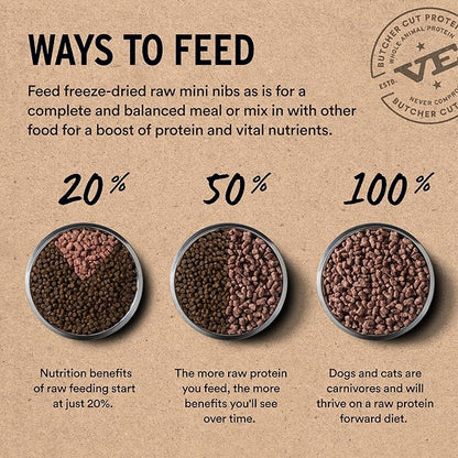 Vital Essentials Freeze-Dried Raw Dog Food, Beef Crunchy Mini Nibs | Complete Meal or Mixer | High Protein Dog Food | 14 oz