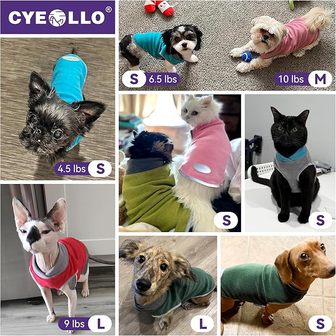 cyeollo 2 Pack Fleece Dog Sweater Pullover Dog Sweatshirt Reflective Lightweight Clothes for Small Dogs Girl Pet Apparel Purple, Grey, S