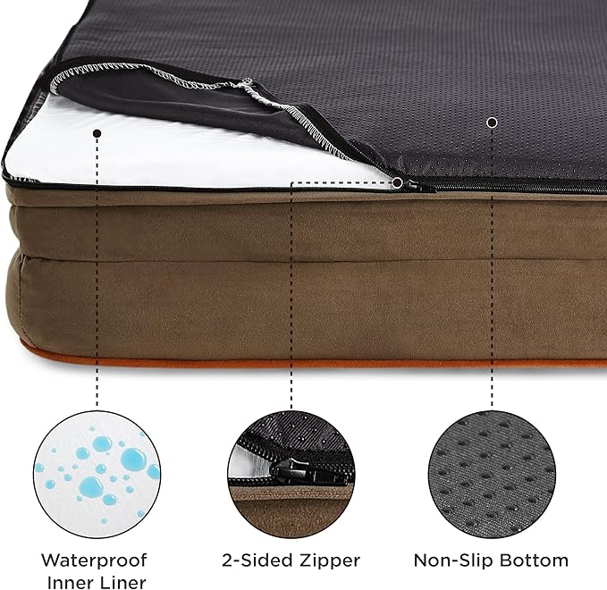 Bedsure XL Orthopedic Dog Bed for Extra Large Dogs - Washable XLarge Dog Cat Bed Waterproof, Comfort Dogs Couch Sofa with Washable Removable Cover, Pet Bed with Nonskid Bottom, Hazel, 42"