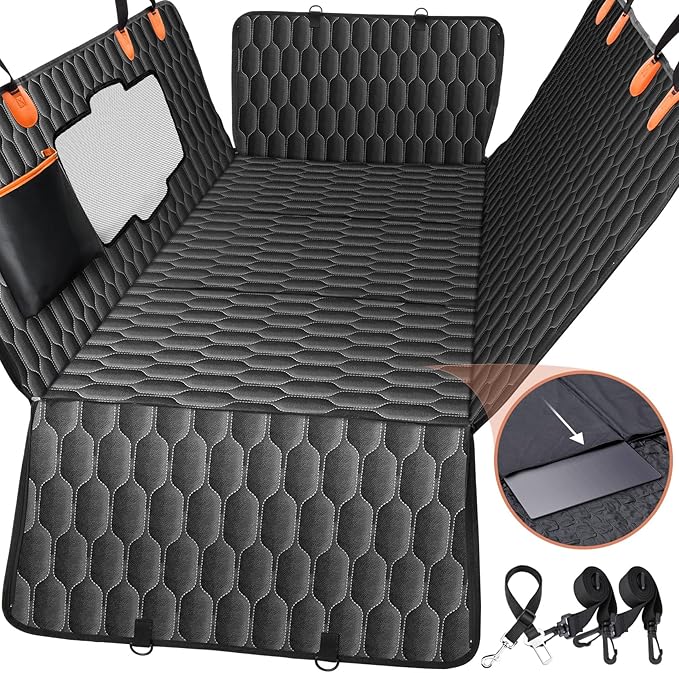 Chumajor XL Back Seat Extender for Dogs-Supports 400lb,Waterproof Dog Car Seat Cover Hard Bottom-Detachable,600D Heavy Duty Scratch Proof Nonslip Soft,Dog Hammock for Car,SUVs