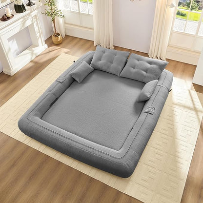 KEIKI 78.7" Foldable Human Dog Bed, 3-in-1 Multi-Functional Sleeper Sofa Bed, Teddy Fabric Foam-Filled Convertible Floor Couch for Living Room, Guest Room, Playroom, Grey