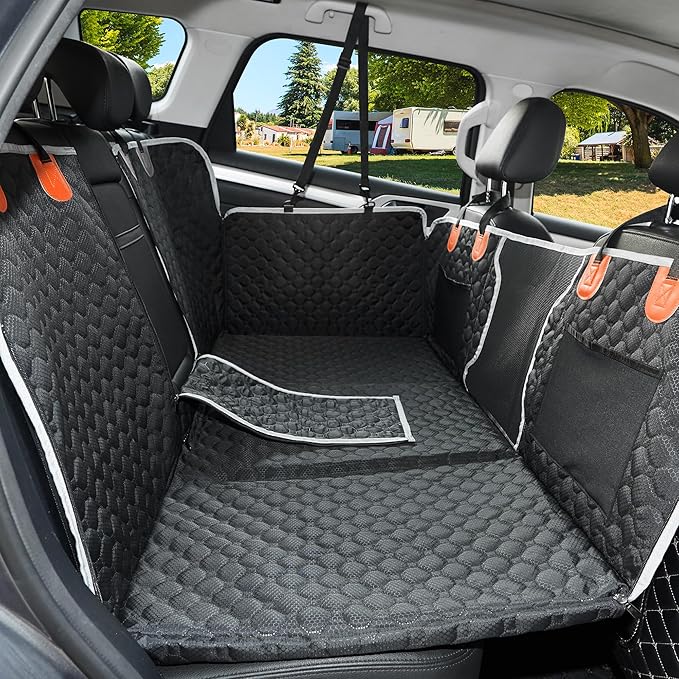 ANOSOSPECIAL Back Seat Extender for Dog,Waterproof Hard Bottom Dog Car Seat Cover for Back Seat Protector,Foldable Pet Hammock Bed,Easy Clean Travelling Accessories Car SUV Truck (Black)