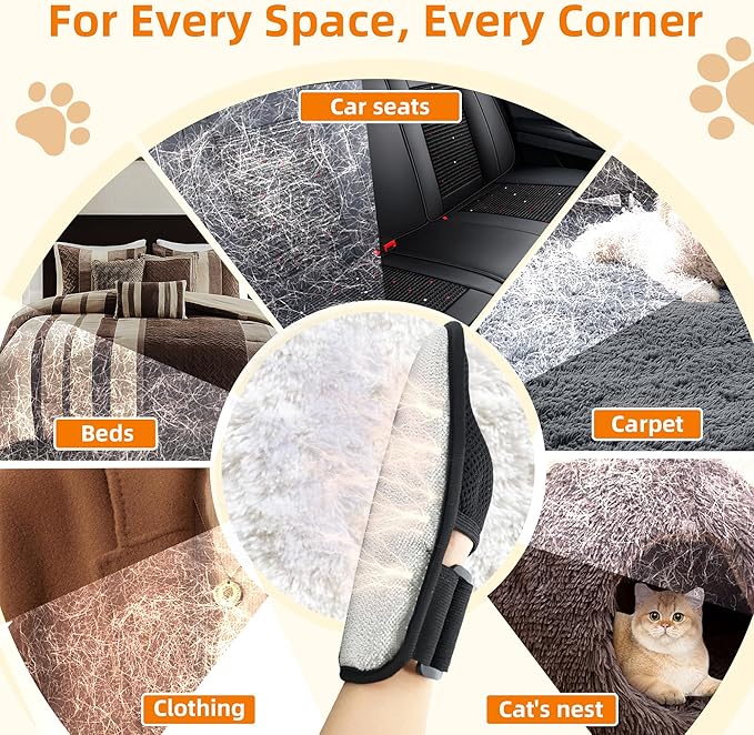 MMGOPET Pet Hair Remover Glove for Cats & Dogs, Patented Adjustable Strap, Reusable Five-Finger Grooming Glove, Non-Slip Fit, Removes Pet Hair from Couch, Carpet, Laundry & Car Seat, 2 Pcs