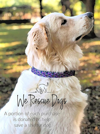 Lucky Love Dog, Matching Dog Collar & Leash Set for Female Dogs, Soft, Adjustable, Safe for Training and Walking, Black & Purple Floral Print, Primrose Combo, X-Small