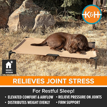 K&H Pet Products Outdoor Elevated Dog Cot, Cooling Raised Bed with Waterproof Breathable Mesh for Large Dogs, Portable Place Bed with Heavy-Duty Metal Frame, Big Hammock Style - Large Tan