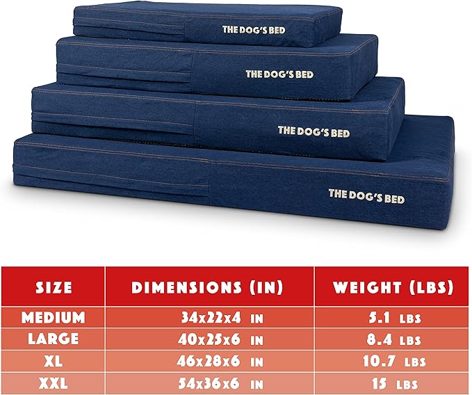 The Dog’s Bed Orthopedic Memory Foam Dog Bed, XXL Blue Denim Pain Relief for Arthritis, Hip & Elbow Dysplasia, Post Surgery, Lameness Supportive, Calming, Waterproof Washable Cover Veterinary Approved