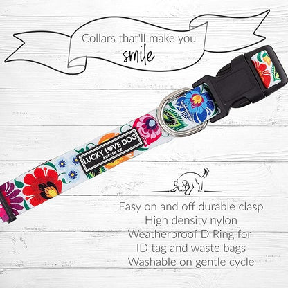 Lucky Love Dog - Easy Click Buckle Dog Collar with Leash Set Combo, Durable & Comfortable for Male & Female Dogs, Pet Collar for Medium Dogs, Secure Fit - Ladybird Combo, Medium