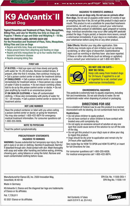 K9 Advantix II Small Dog Vet-Recommended Flea, Tick & Mosquito Treatment & Prevention | Dogs 4-10 lbs. | 6-Mo Supply (Pack of 2)