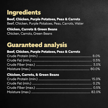 Cesar Simply Crafted Wet Dog Food Toppers for Dry Food, Chicken, Carrots & Green Beans and Beef, Chicken, Purple Potatoes, Peas & Carrots Meal Topper, 1.3 oz. Tub, 16 Count