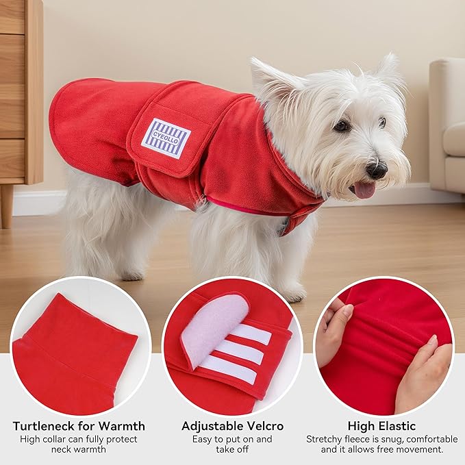 cyeollo XXL Dog Sweater, Fleece Doggy Sweaters Stretchy Turtleneck Doggie Sweatshirt Soft Warm Winter Coat Fall Autumn Pet Clothes for Large Dogs Girl, Red 2XL