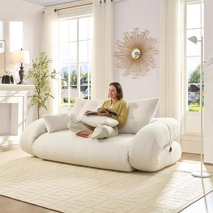 KEIKI 78.7" Foldable Human Dog Bed, 3-in-1 Multi-Functional Sofa Bed with Teddy Fabric & Foam Filling, Sleeper Sofa for Living Room, Guest Room, or Playroom, Beige