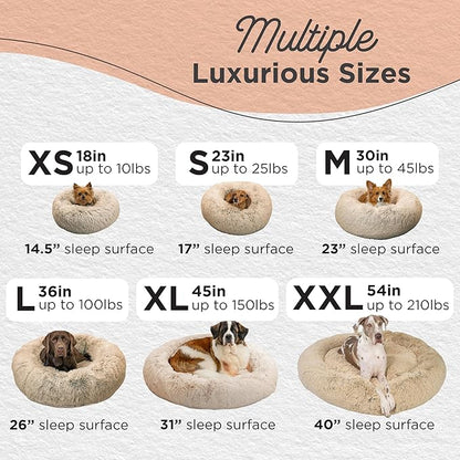 Best Friends by Sheri The Original Calming Donut Dog Bed – Washable Plush Pet Bed for Large Breeds up to 100 lbs, Shag Faux Fur, Taupe, Large (36" x 36")