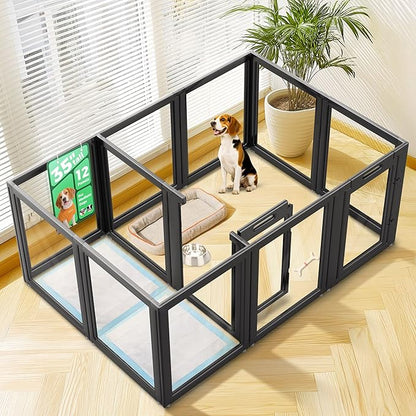 FXW AuraSpace Acrylic Indoor Dog Playpen for Medium Dogs, 35 Inch, 12 Panels, Black