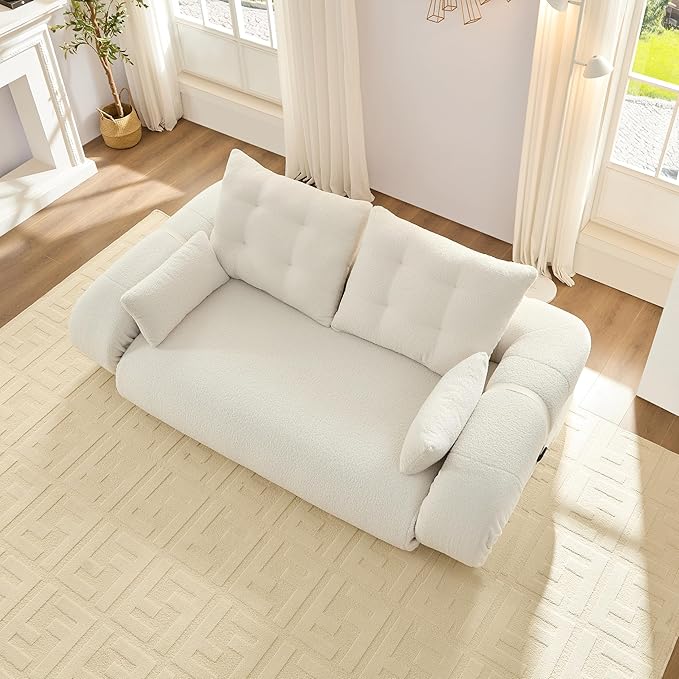 KEIKI 78.7" Foldable Human Dog Bed, 3-in-1 Multi-Functional Sofa Bed with Teddy Fabric & Foam Filling, Sleeper Sofa for Living Room, Guest Room, or Playroom, Beige