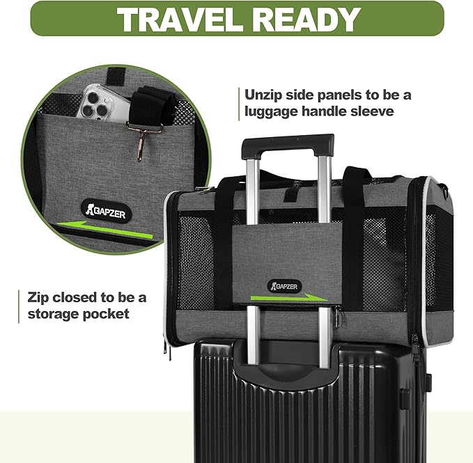 GAPZER Cat Carrier 18x11x11 Top Load Soft Pet Travel Bag Over 15 lbs, Collapsible Small Dog Puppy Crate 10 Pounds, Small Animal Rabbit Kennel Carrying Case, Kitten Mesh Cage Medium Cat Under 25 Grey