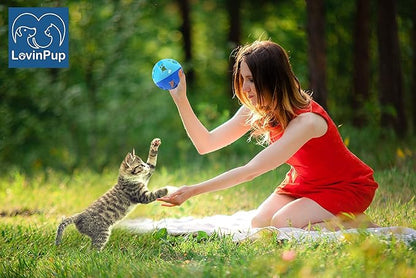 Large Cat Ball Toy with Bell – Interactive Rolling Design for Active Play – Sturdy Plastic Cat Toy Ball That Stays Visible During Play – Blue 3 Pack for Cats, Kittens, and Small Pets